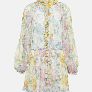 Zimmermann Floral ruffled silk playsuit